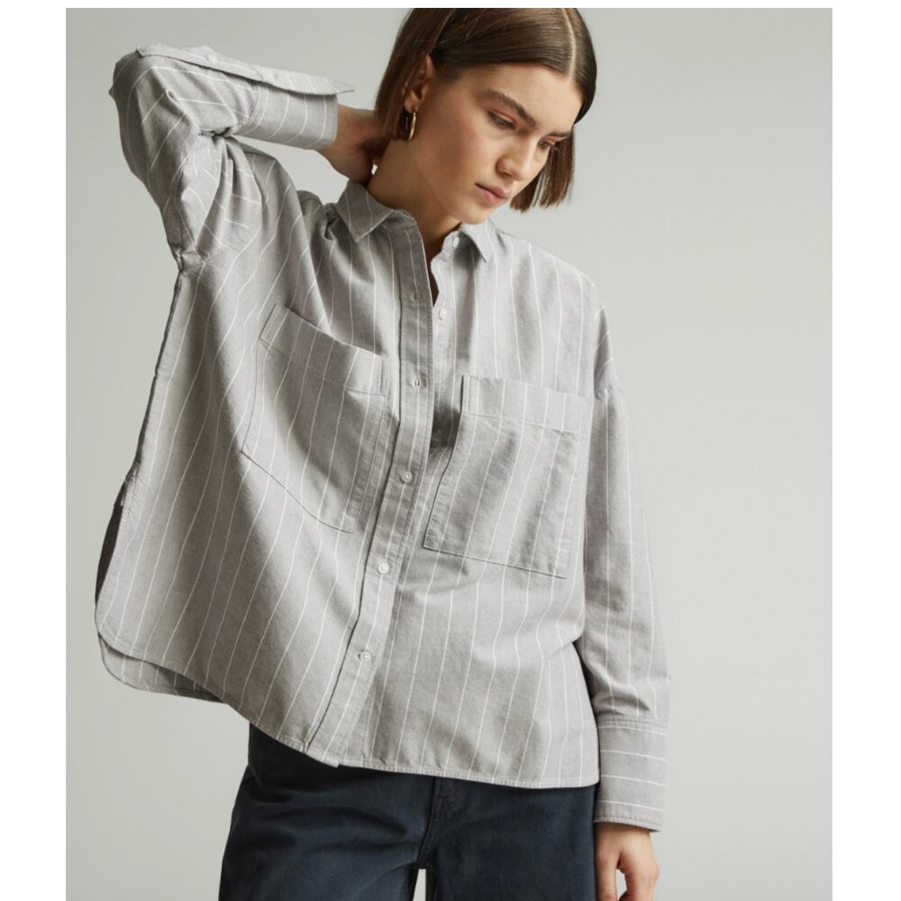 Everlane Boxy Oxford in Chocolate Brown/White